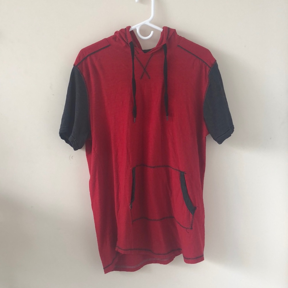 Red and gray short sleeve hoodie